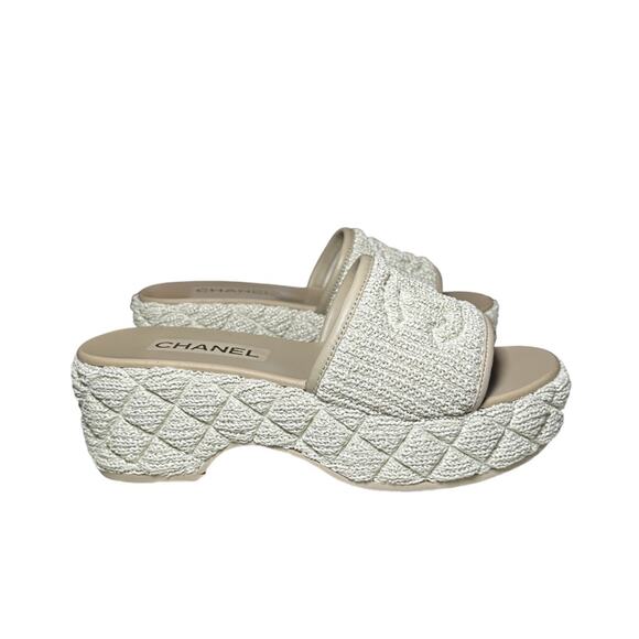 Chanel x Virginie Viard Interlocking CC Logo Raffia Mules Slides Sandals 39 NEW - Picture 2 of 8